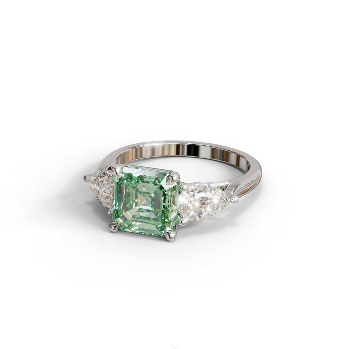 3 Carat Green Asscher Cut Lab Diamond In 3 Stones Claw Prongs Setting Ring