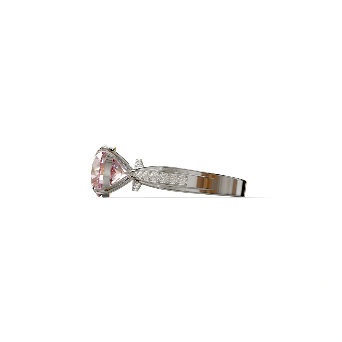 2.5 Carat Pink Round Shaped Lab Diamond Ring V-Shank Pave Setting -Je t’adore