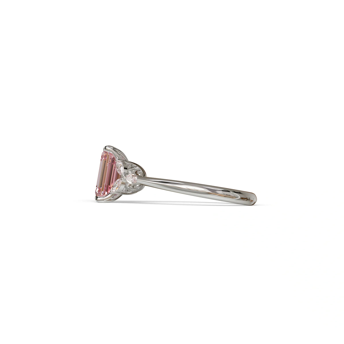 2.5 Carat Pink Lab Grown Diamond Engagement Ring · Emerald Cut Nature-Inspired | Verona - view 6