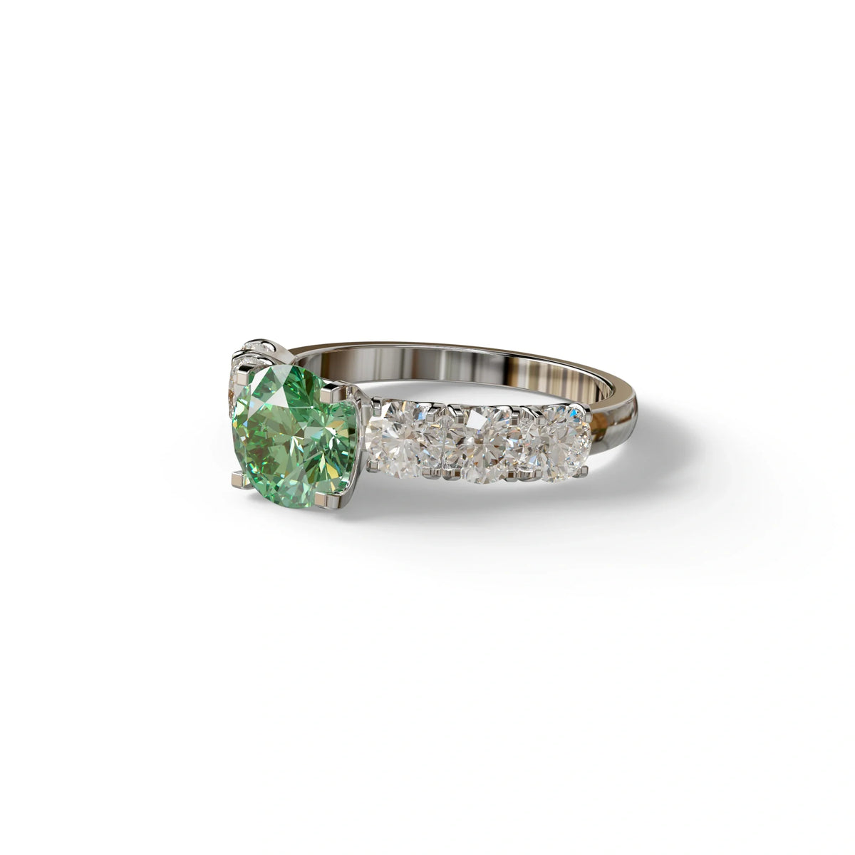 3 Carat Green Round Cut Half Eternity Lab Diamond Engagement Ring - Angeleno