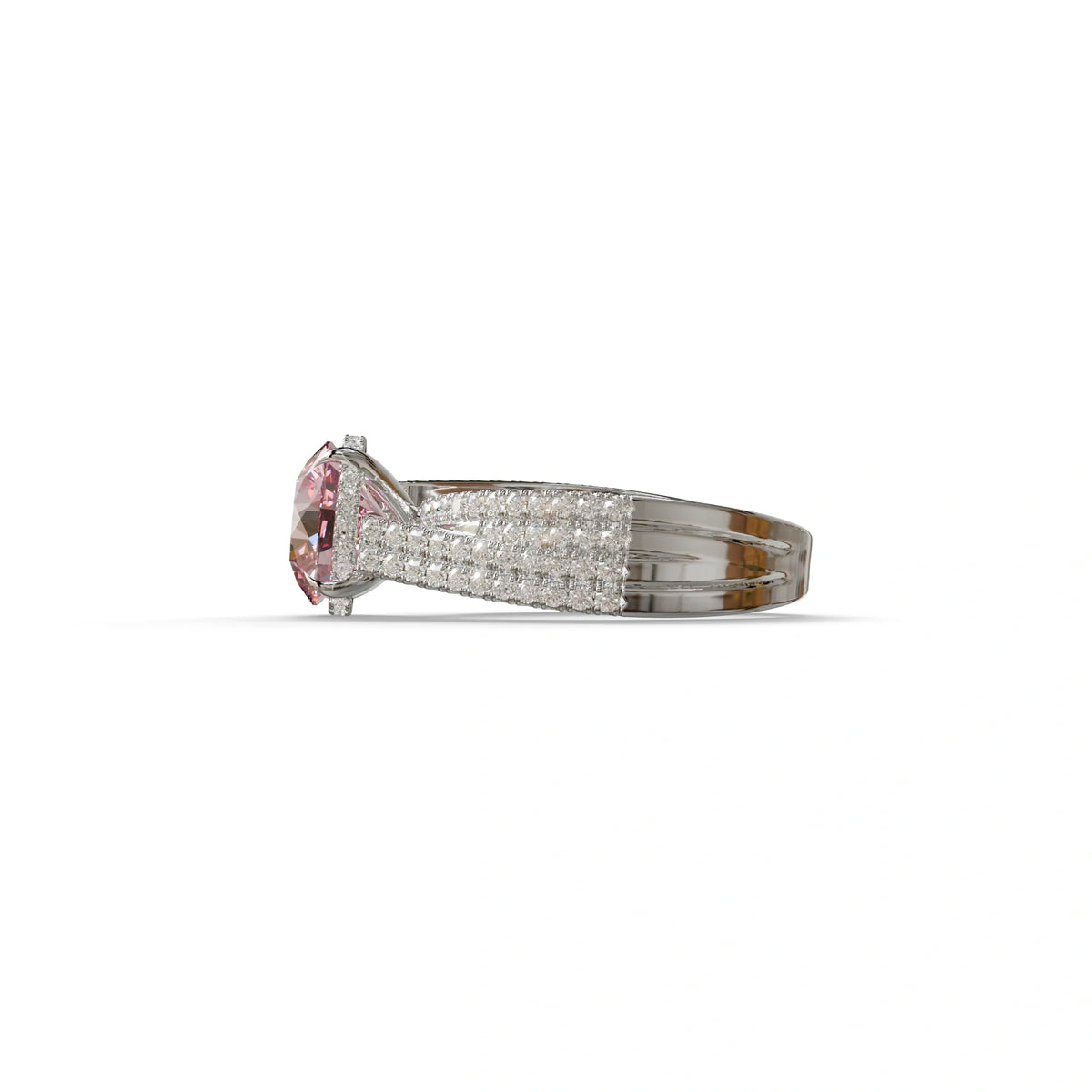 2 Carat Pink Round Cut Hidden Halo Lab & Pave Lab Diamond Ring - Je t’aime