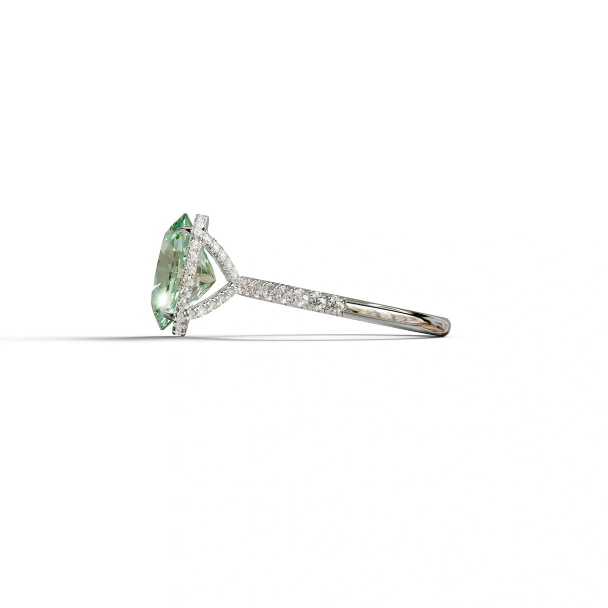 3 Carat Green Oval Cut Hidden Halo & Pave Setting Lab Grown Diamond Ring