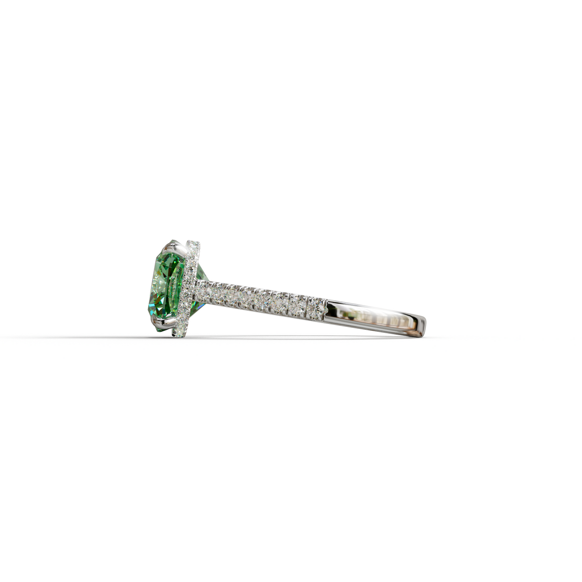 2.5 Carat Green Cushion Cut Hidden Halo & Pave Lab Diamond Ring - Éblouissant