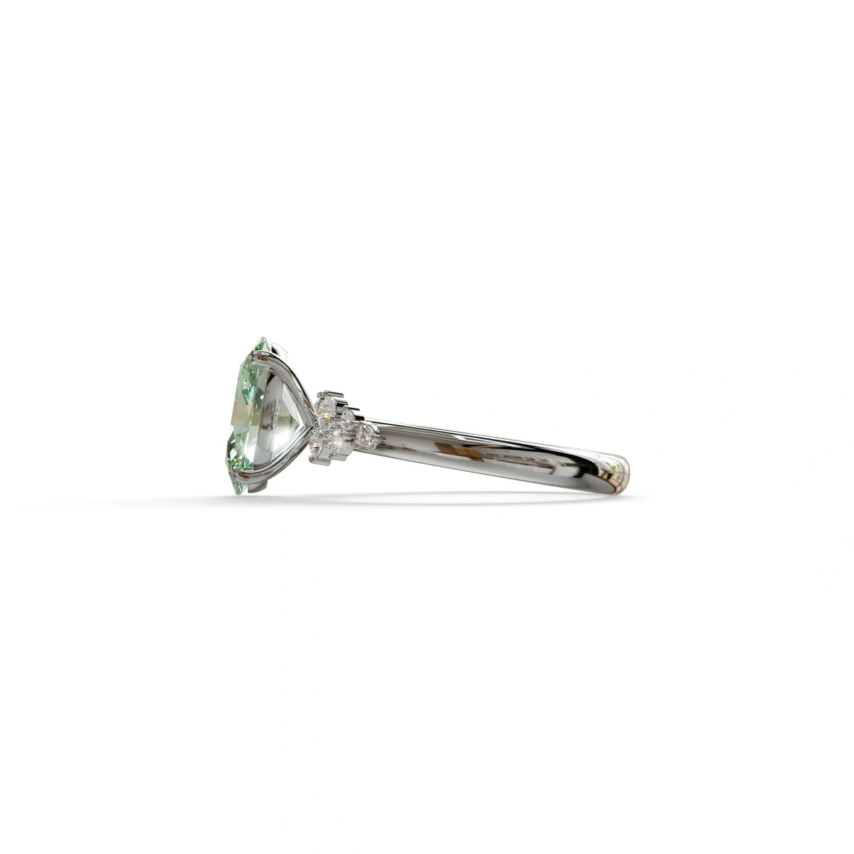 Green Oval Cut Cluster-Vintage Setting Lab Grown Diamond Ring - Celeste Arc