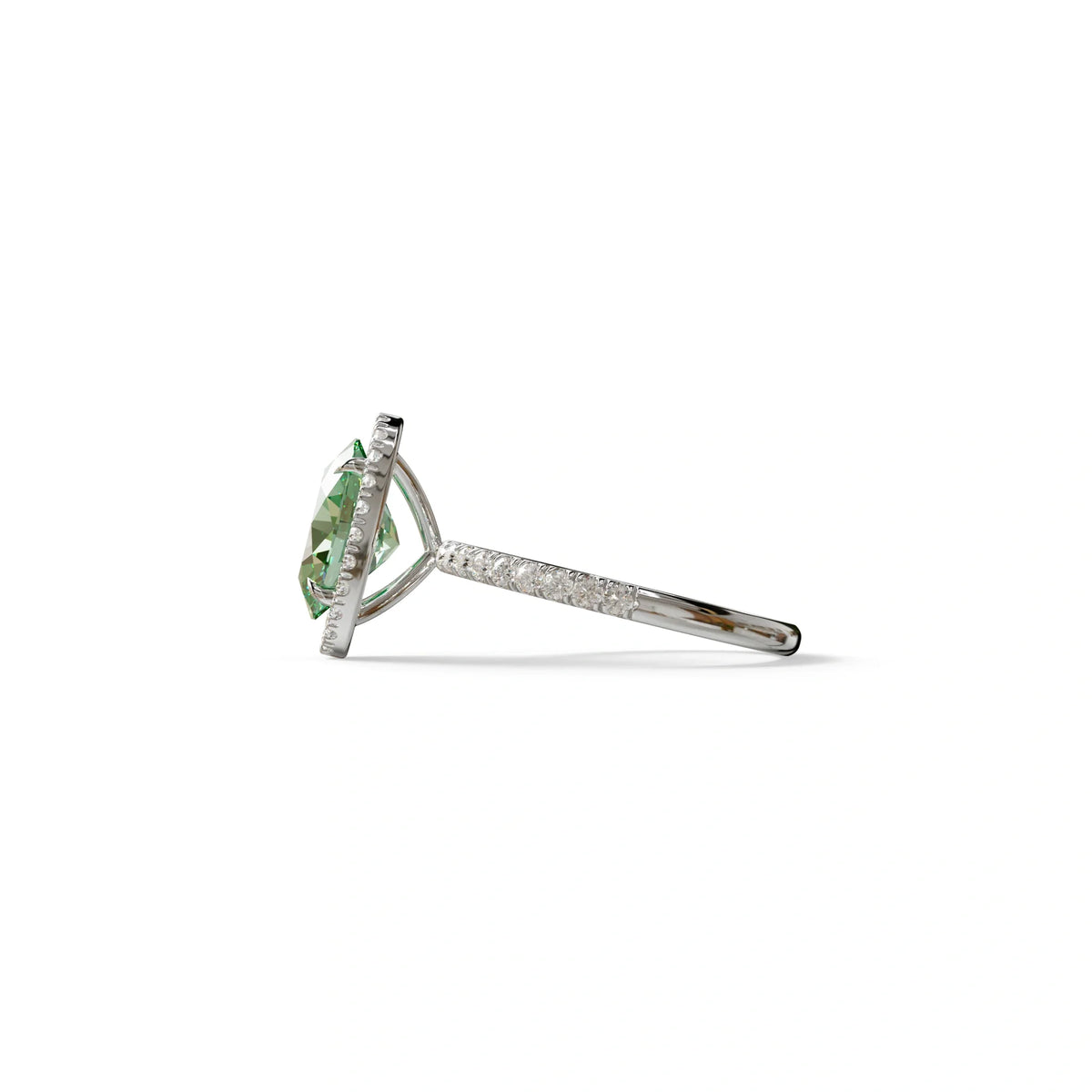 Green Oval Cut Halo & Pave Lab Grown Diamond Engagement Ring - AnnaBella