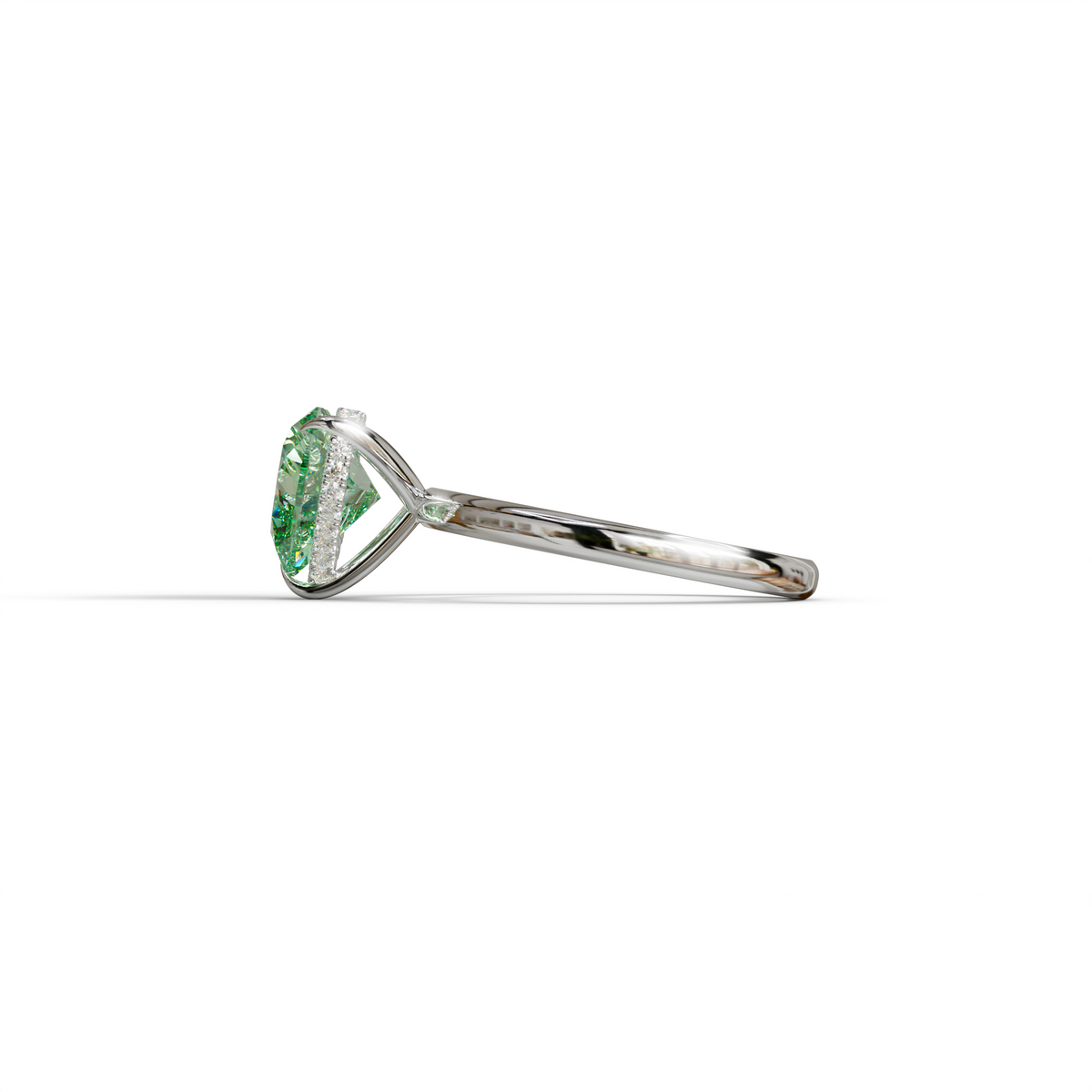 3 Carat Green Heart Cut Hidden Halo Set Lab Grown Diamond Engagement Ring