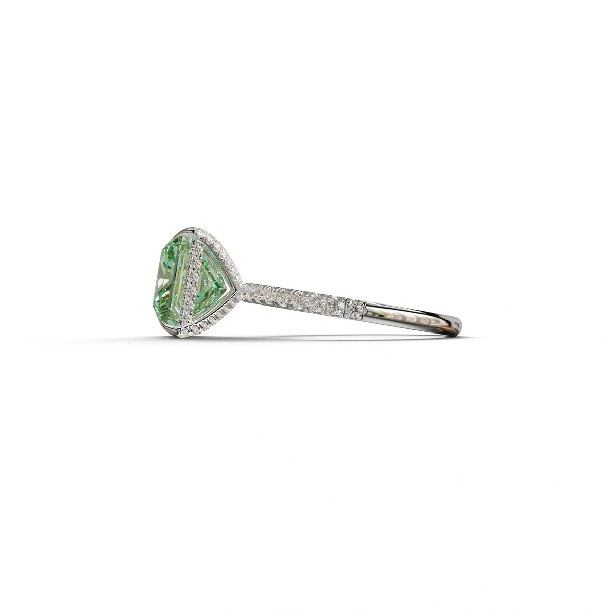 3 Carat Green Princess Cut Hidden Halo & Pave Lab Diamond Ring