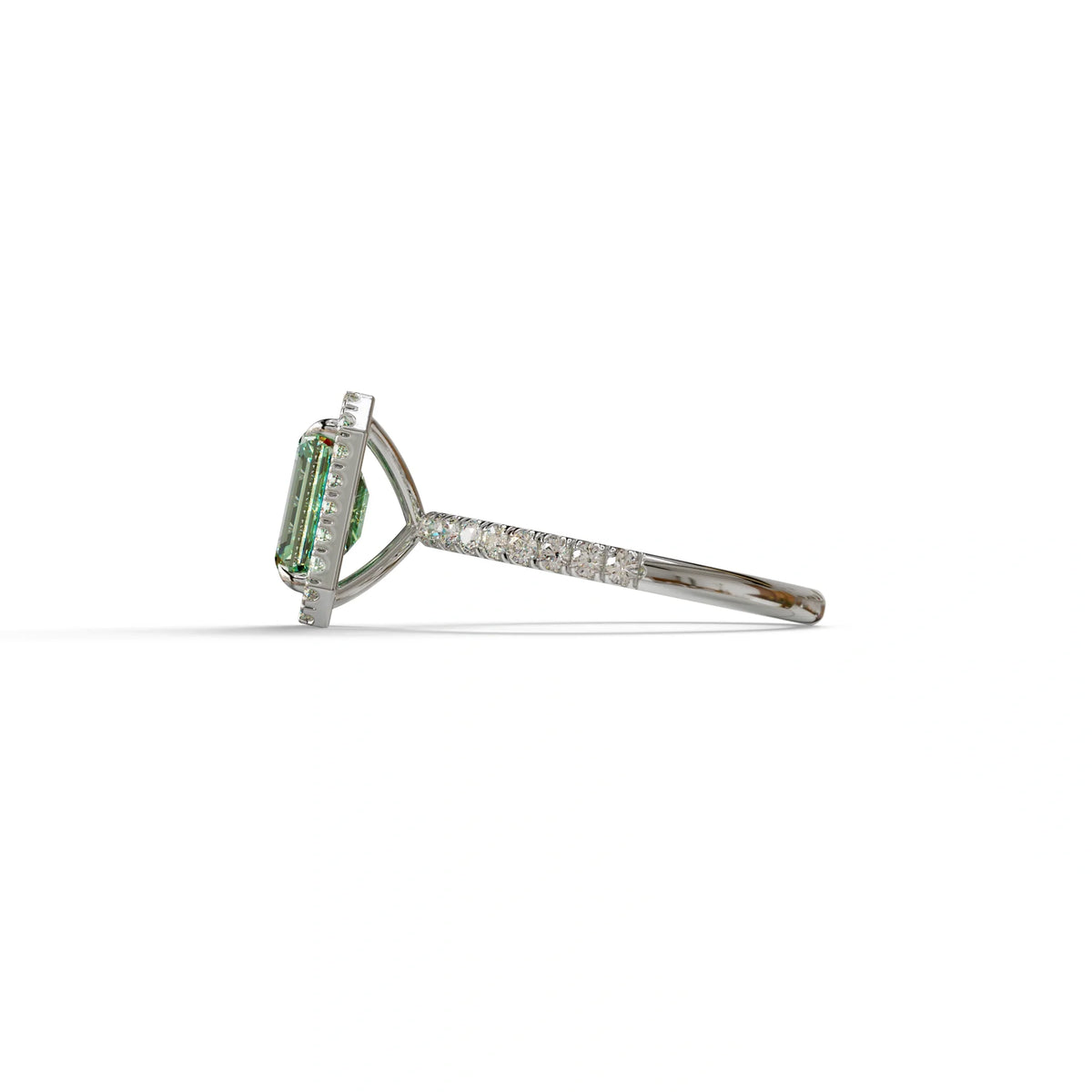Green Emerald Cut Halo & Pave Lab Grown Diamond Engagement Ring - Viola