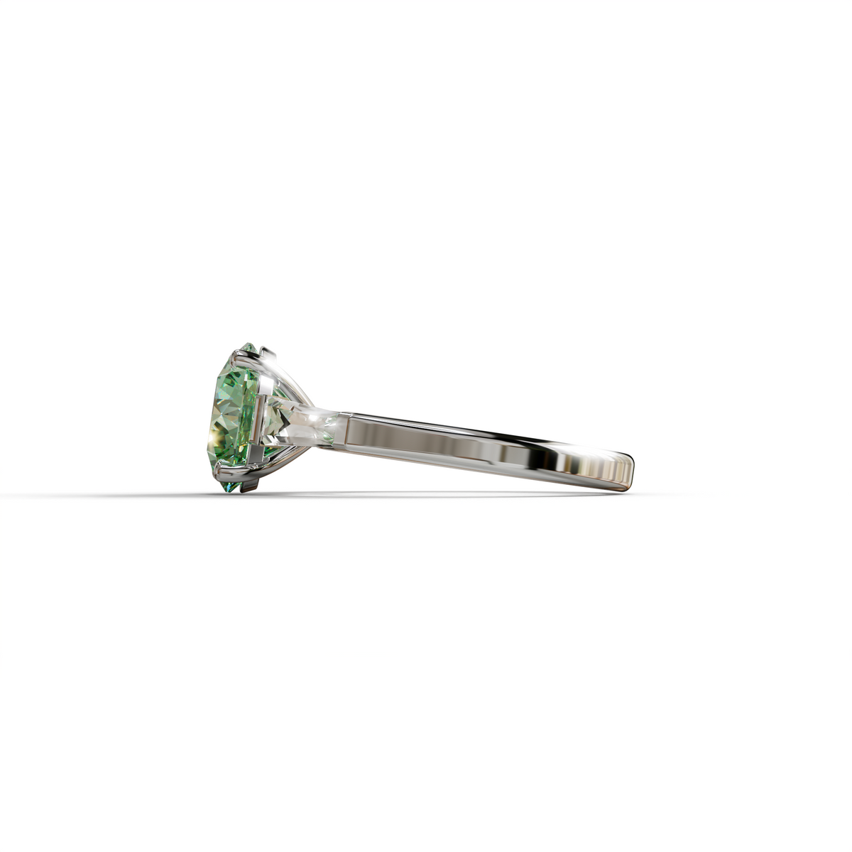 3 Carat Green Round & Tapered Cut Multi Stone Lab Diamond Ring - Reflection