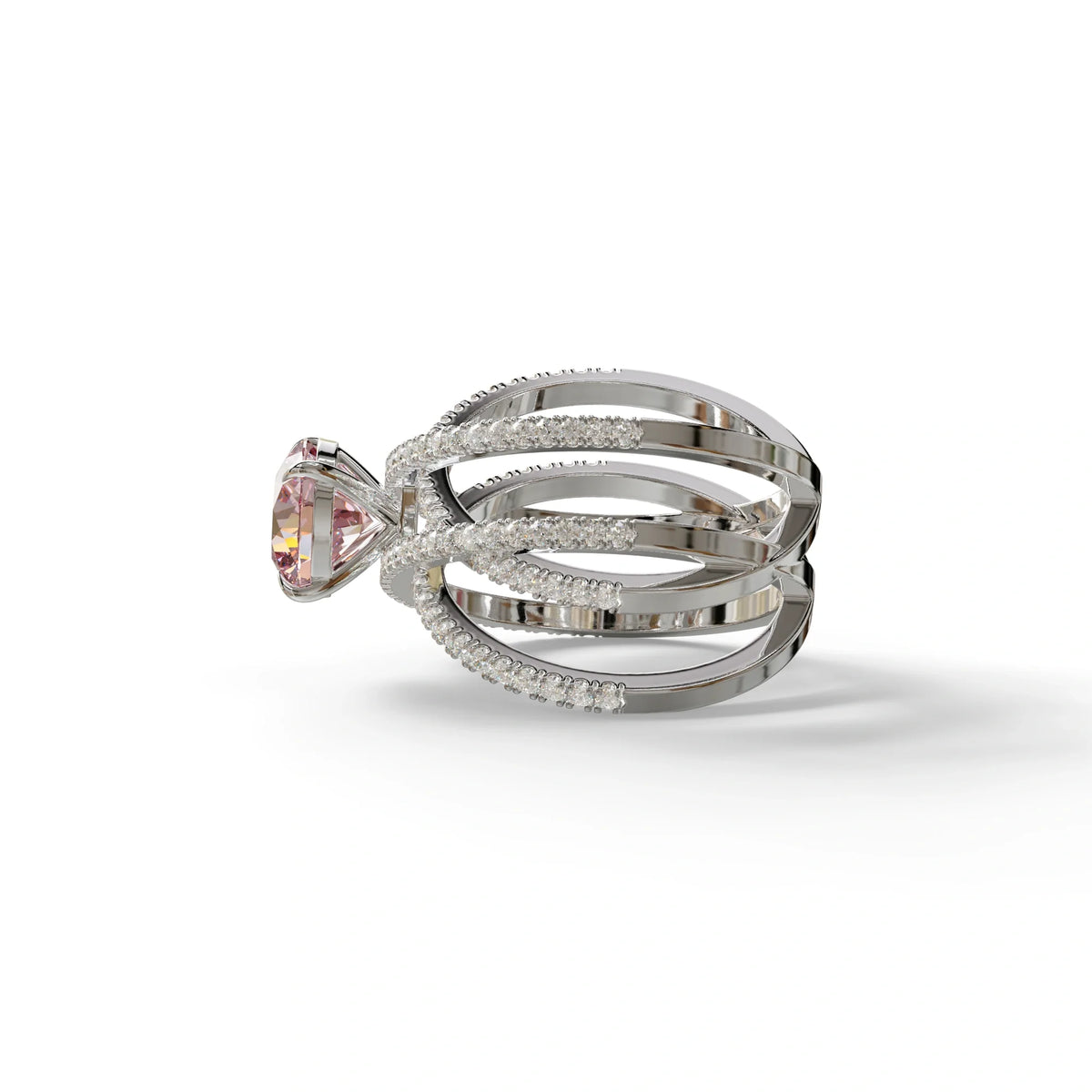 1.5 Carat Pink Round Cut Criss Cross Lab Diamond Ring - Elegant