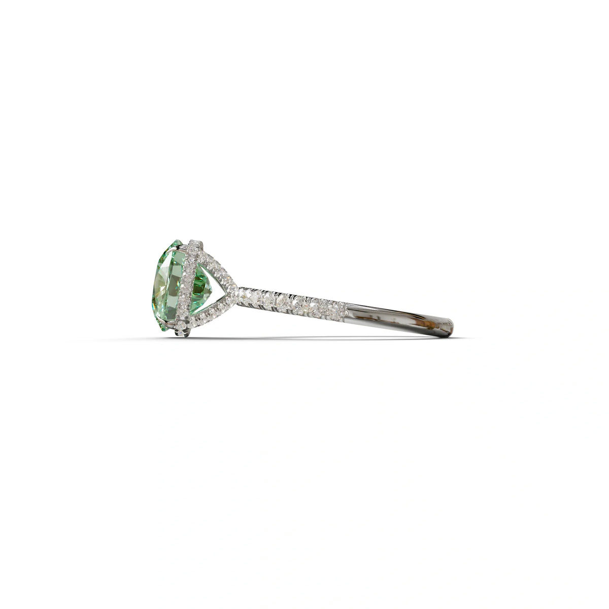 2.5 Carat Green Cushion Cut Hidden Halo & Pave Lab Grown Diamond Ring