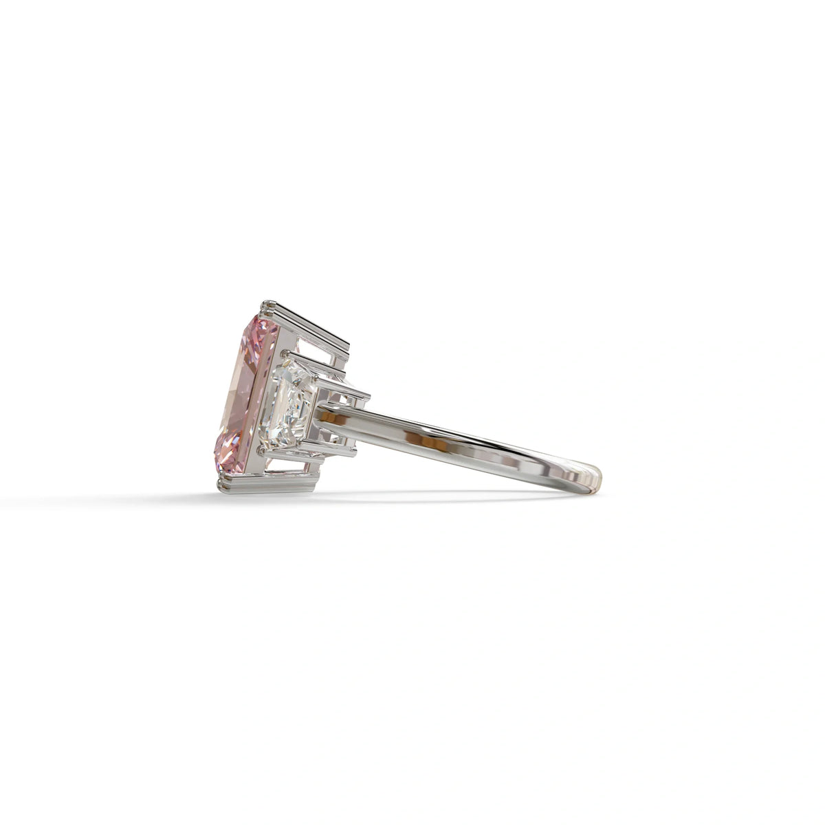 4 Carat Pink Lab Grown Diamond Engagement Ring – Radiant Cut Three Stone | Tacor