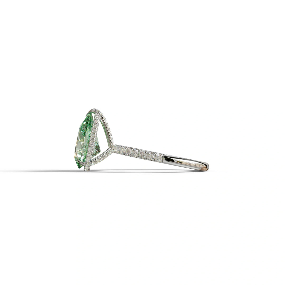 2 Carat Green Pear Cut Hidden Halo & Pave Lab Diamond Ring