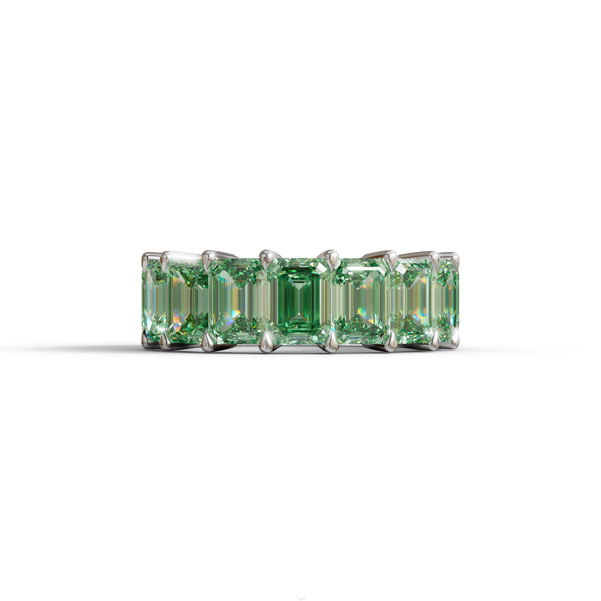 Lab‑Grown Green Emerald‑Cut Diamond Band – Classic Full‑Eternity Style - 10K Solid Gold / White Gold
