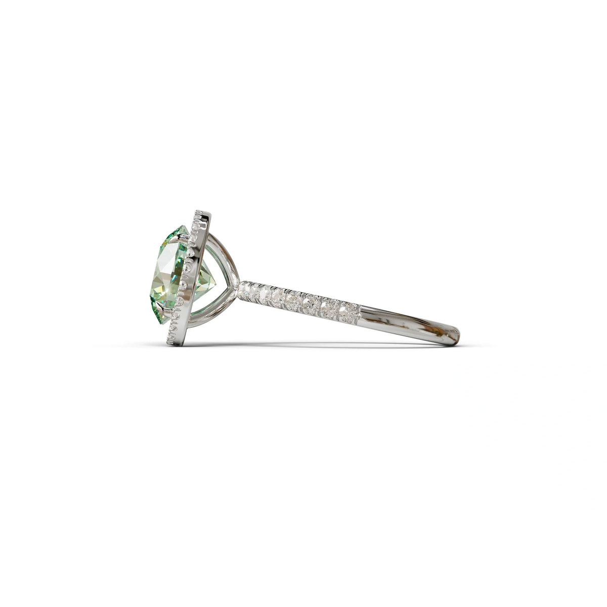 Fancy Vivid Green Round Cut Halo & Pave Lab Grown Diamond Engagement Ring - Flutura