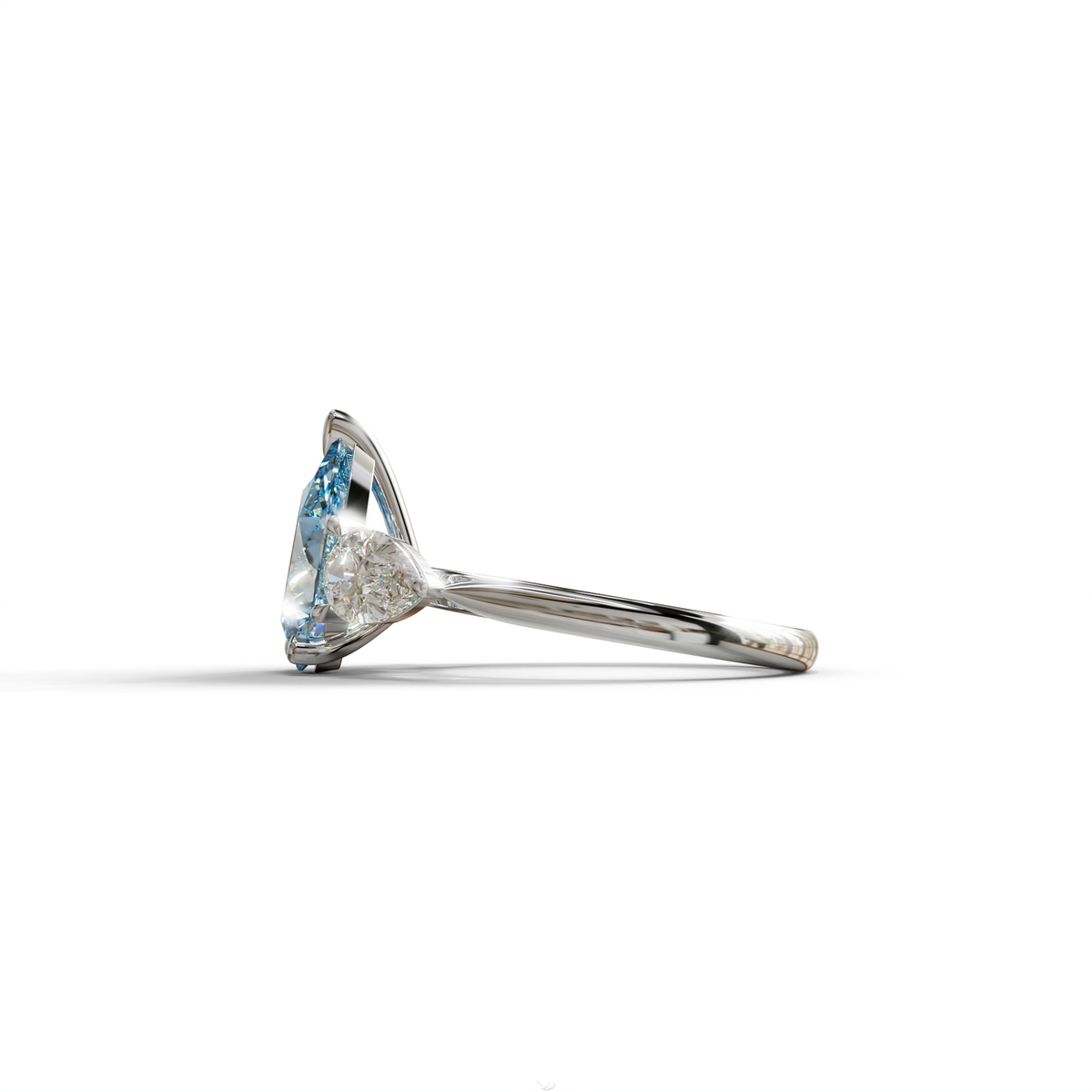 3 Carat Blue Pear Cut Lab Diamond In 3 Stones Claw Prongs Setting Ring