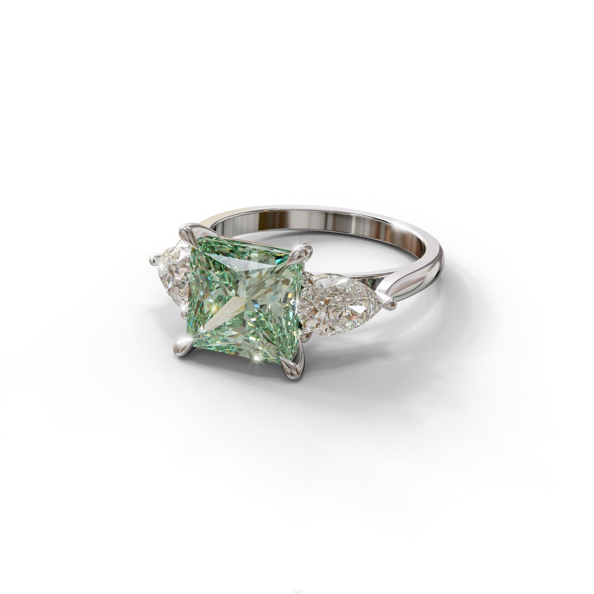3 Carat Green Princess Cut Lab Diamond In 3 Stones Claw Prongs Setting Ring