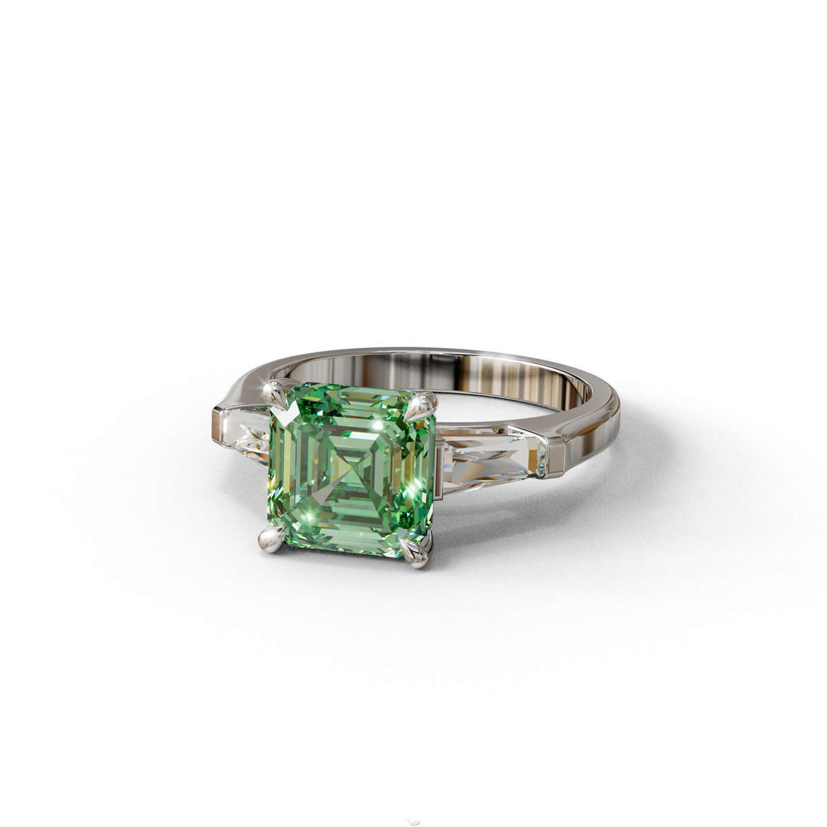 3 Carat Green Asscher & Baguette Cut Multi Stone Lab Diamond Ring - Brillante