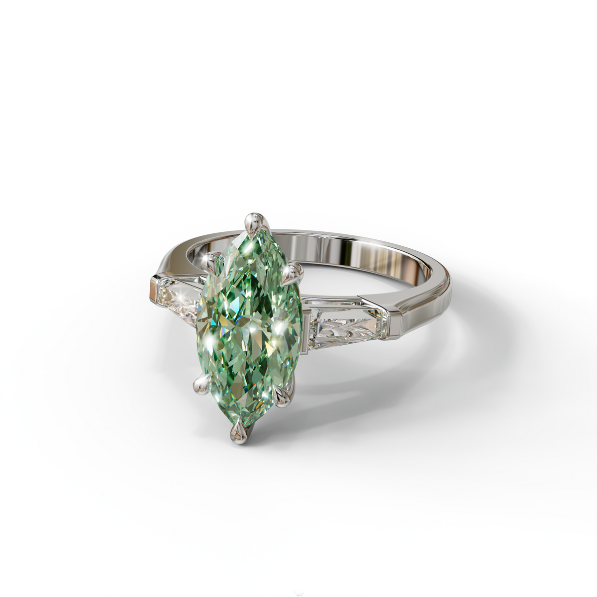 Green Marquise & Tapered Baguette Multi Stone Engagement Ring