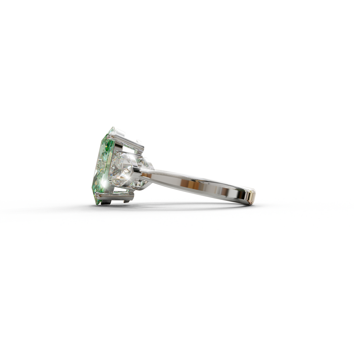 4 Ct Green Oval & Heart Shape 3 Stone Engagement Diamond Ring - Lucid