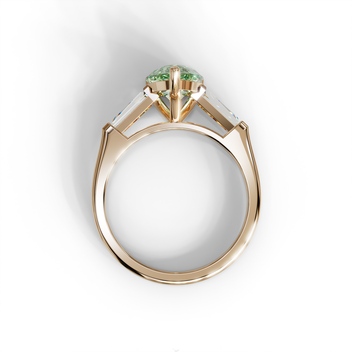 3 Carat Pear Cut Green Lab Diamond Ring 3 Stone Design - Bella