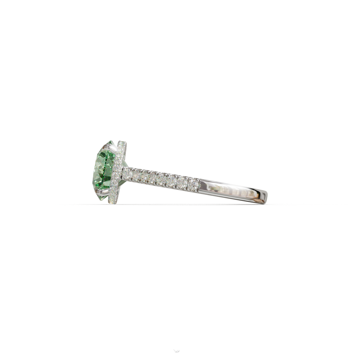 3 Carat Green Round Cut Hidden Halo & Pave Setting Lab Diamond Ring - Eblouissant