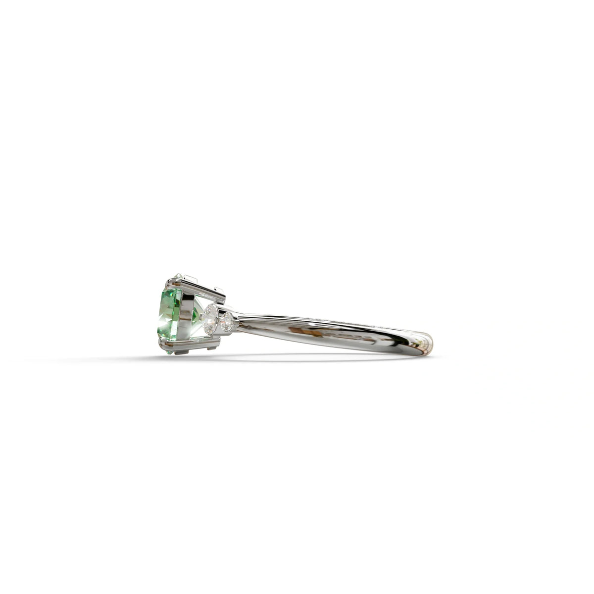 Green Round Three Stone Lab Grown Diamond Engagement Ring - Romance