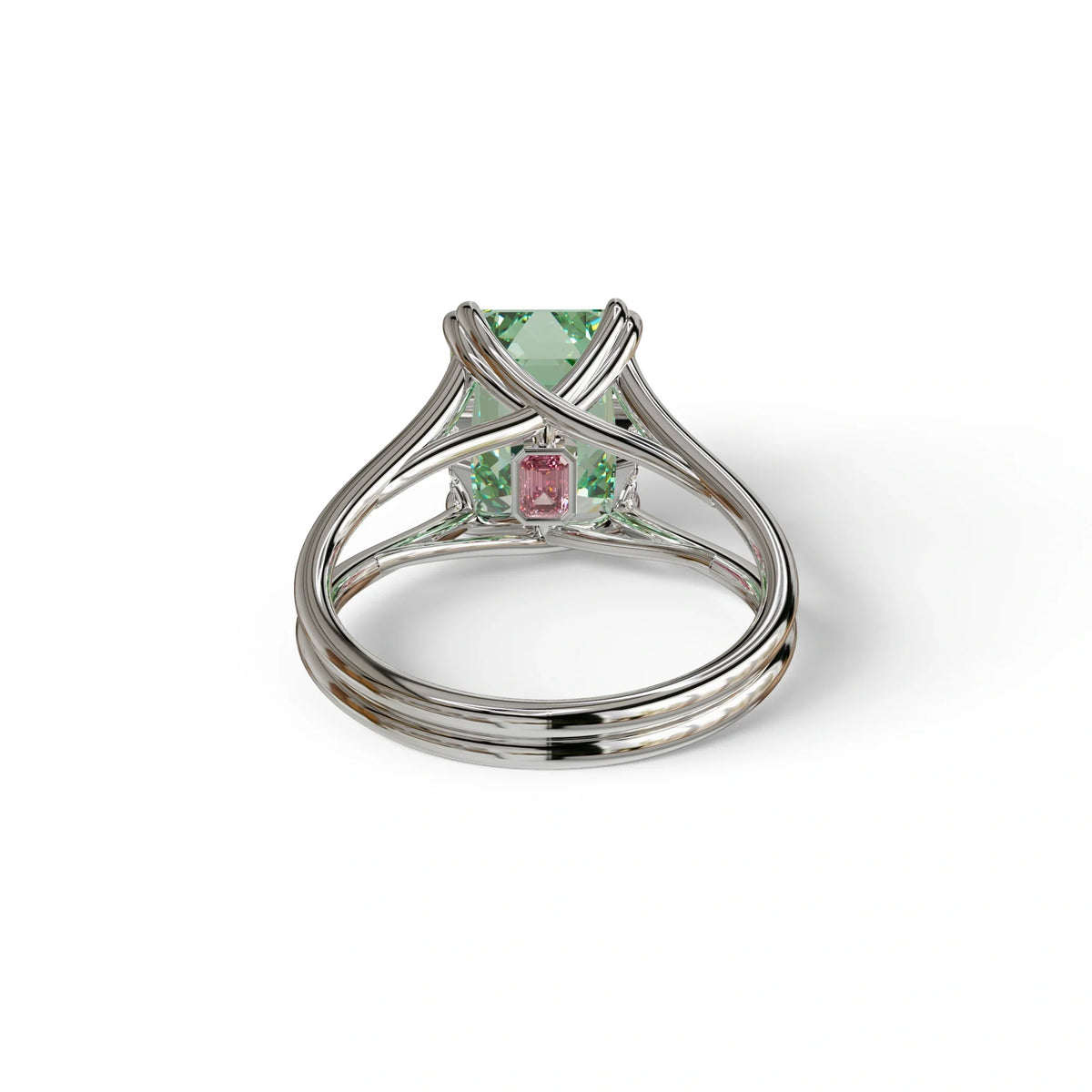 4 Carat Fancy Green Emerald Cut Lab Grown Diamond Engagement Ring - Tesira