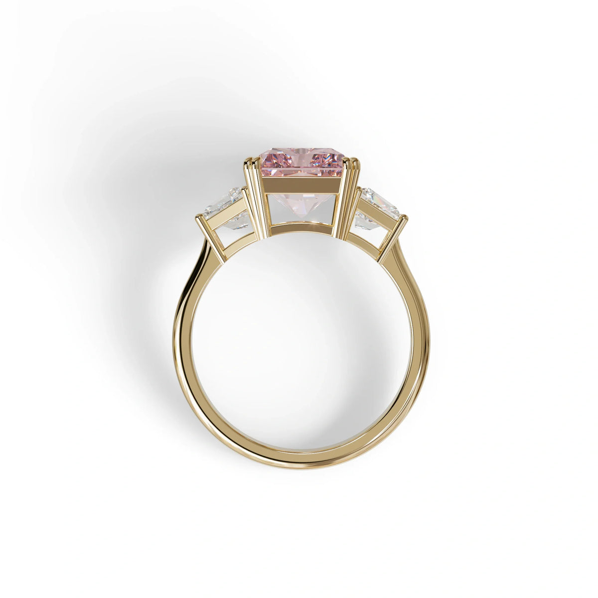 4 Carat Pink Lab Grown Diamond Engagement Ring – Radiant Cut Three Stone | Tacor