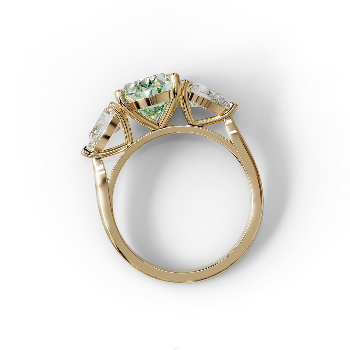 3 Carat Green Oval Lab Grown Diamond Engagement Ring – Three Stone Pear Cut Setting