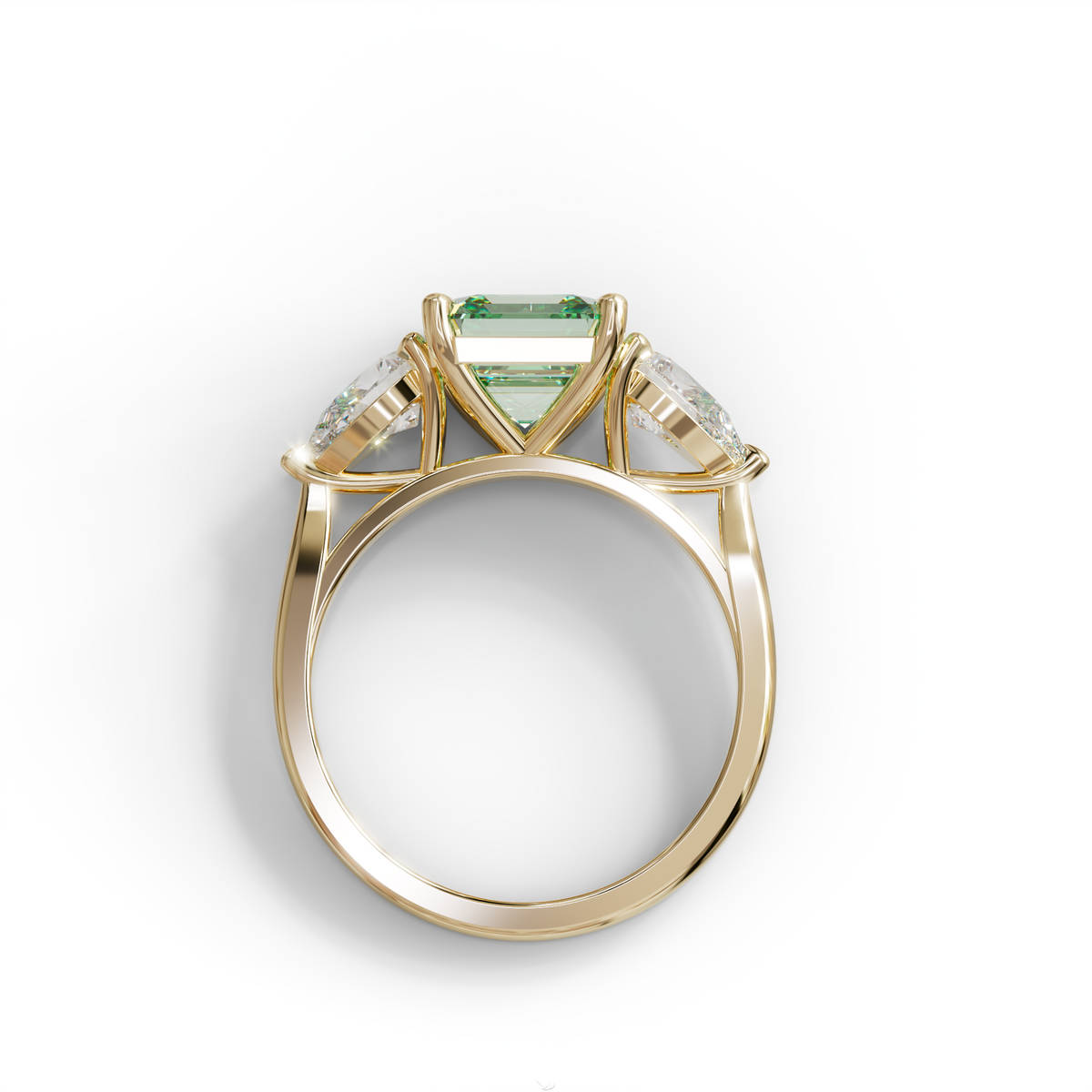 3 Carat Green Asscher Cut Lab Diamond In 3 Stones Claw Prongs Setting Ring