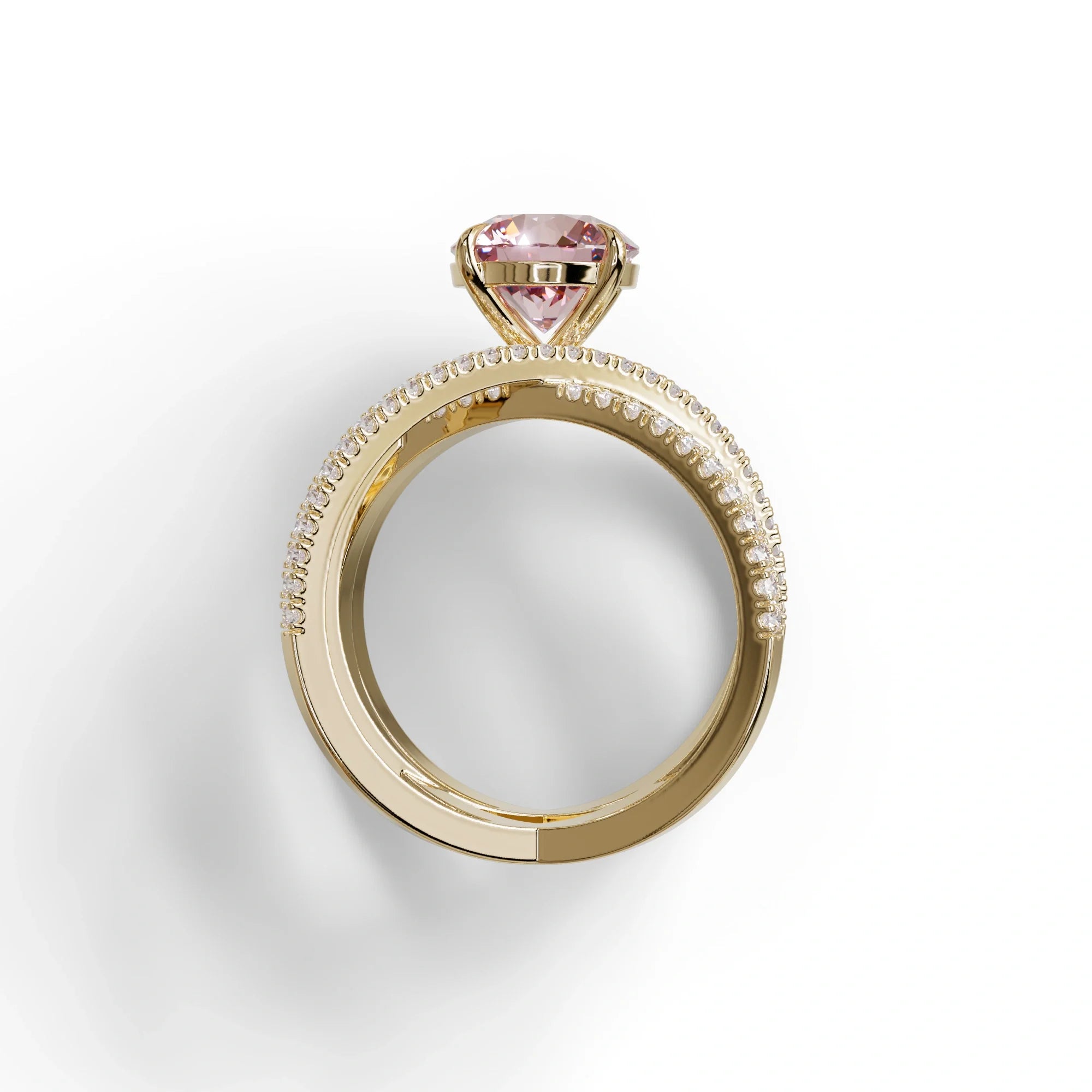 1.5 Carat Pink Round Cut Criss Cross Lab Diamond Ring - Elegant