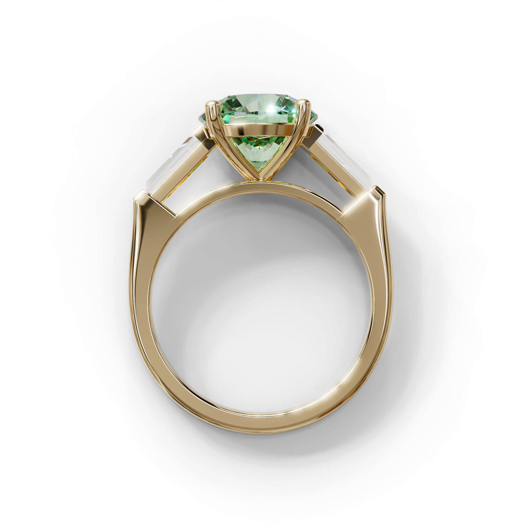 3 Carat Green Round & Tapered Cut Multi Stone Lab Diamond Ring - Reflection