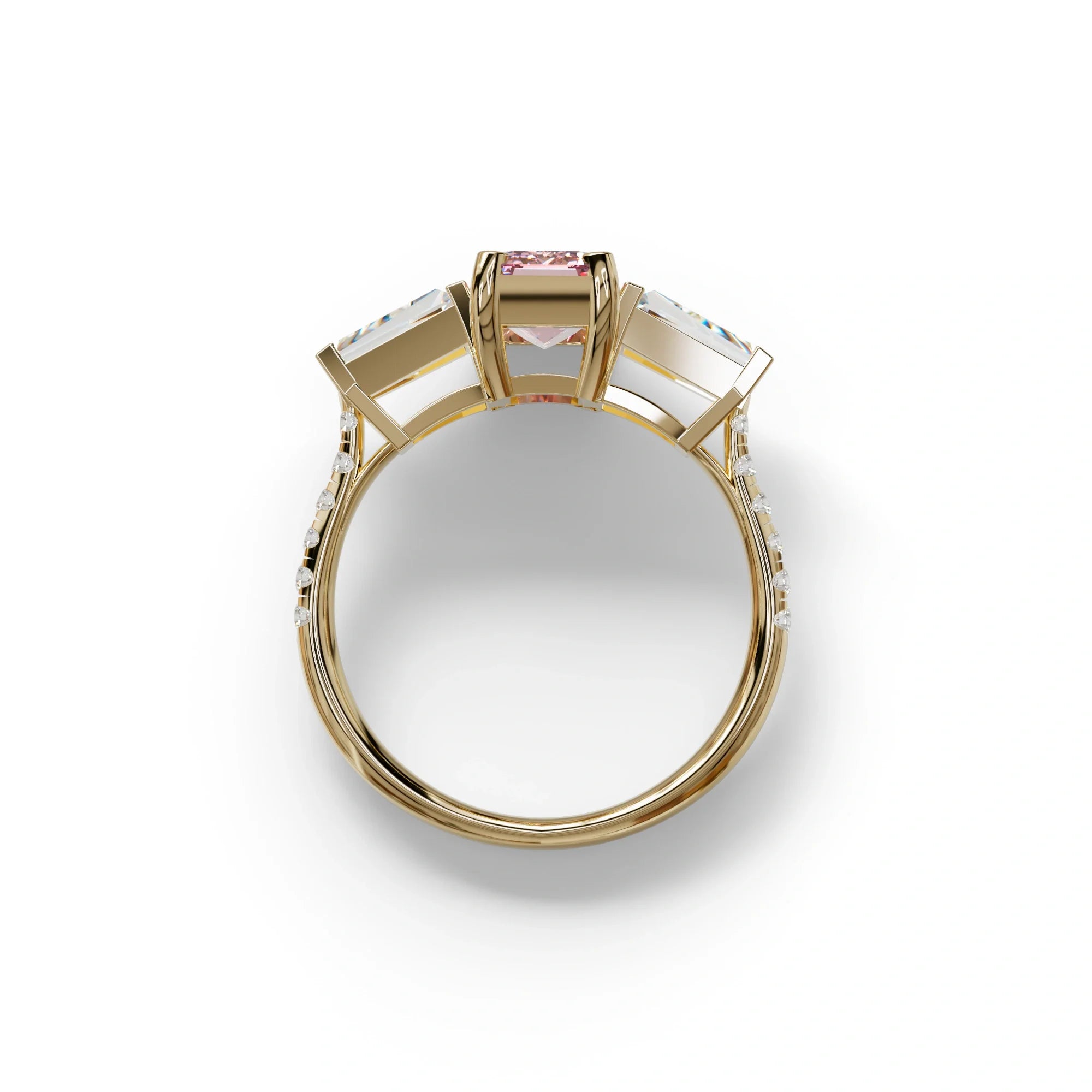 1.50 Carat Pink Emerald with Tapered Cut Lab Grown Diamond Ring - Libra