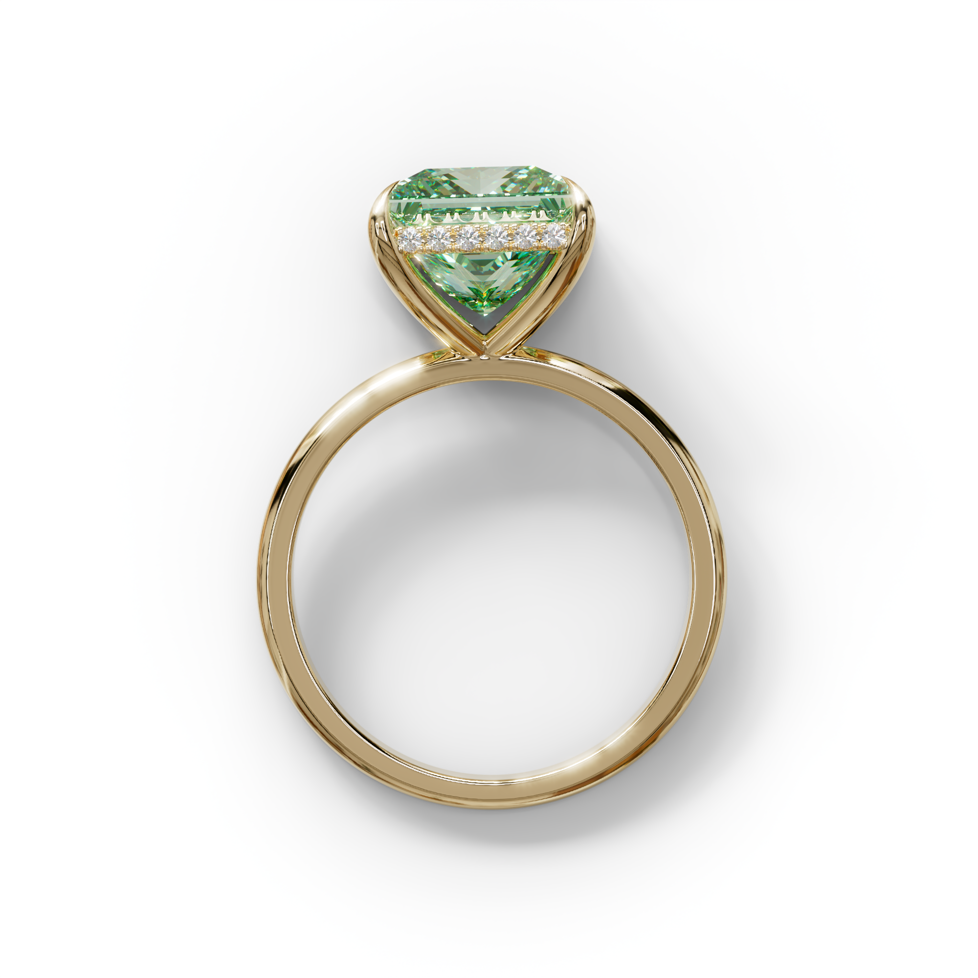 3 Carat Princess Cut Green Lab Diamond Hidden Halo Engagement Ring