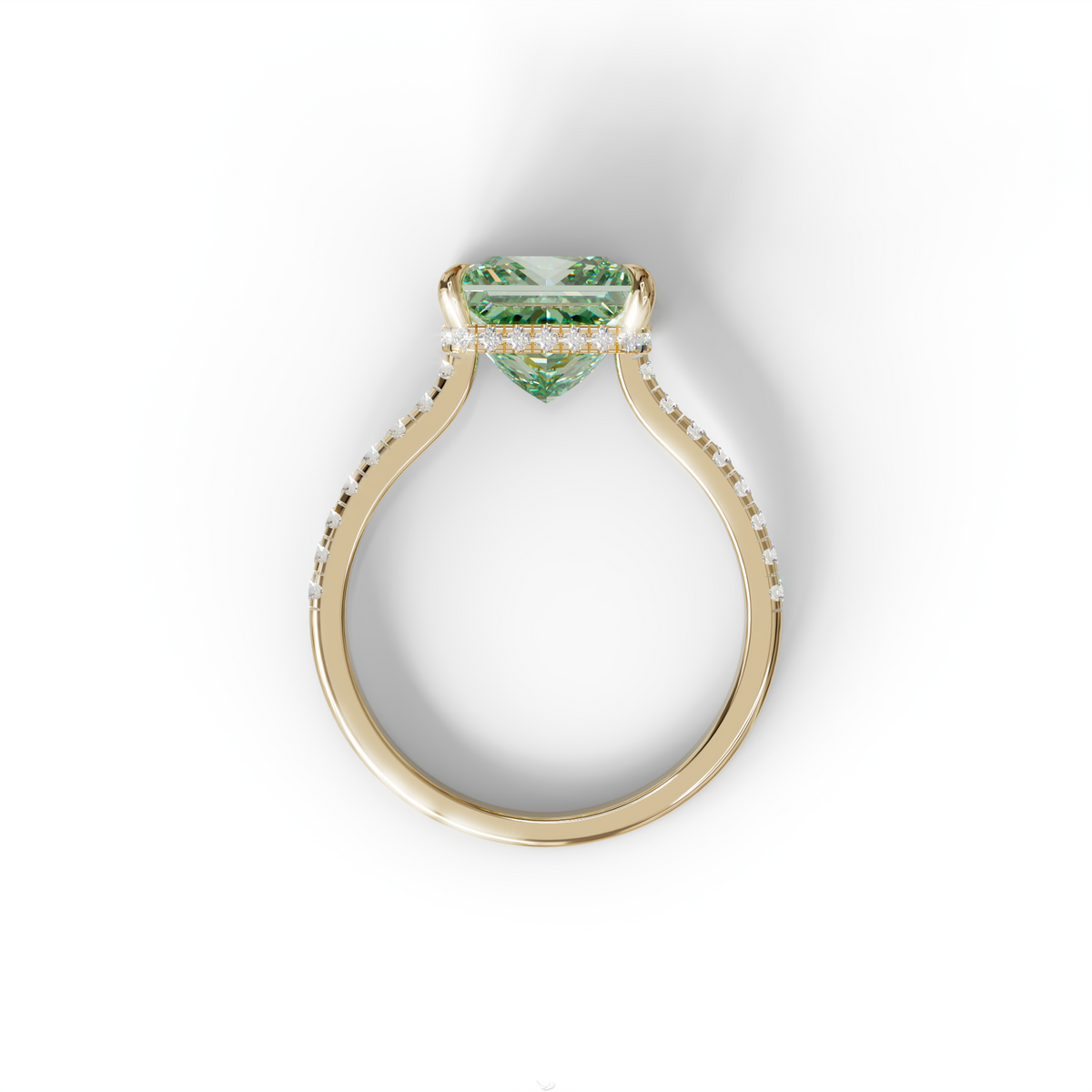 3 Carat Fancy Green Princess Cut Hidden Halo Lab Grown Diamond Engagement Ring