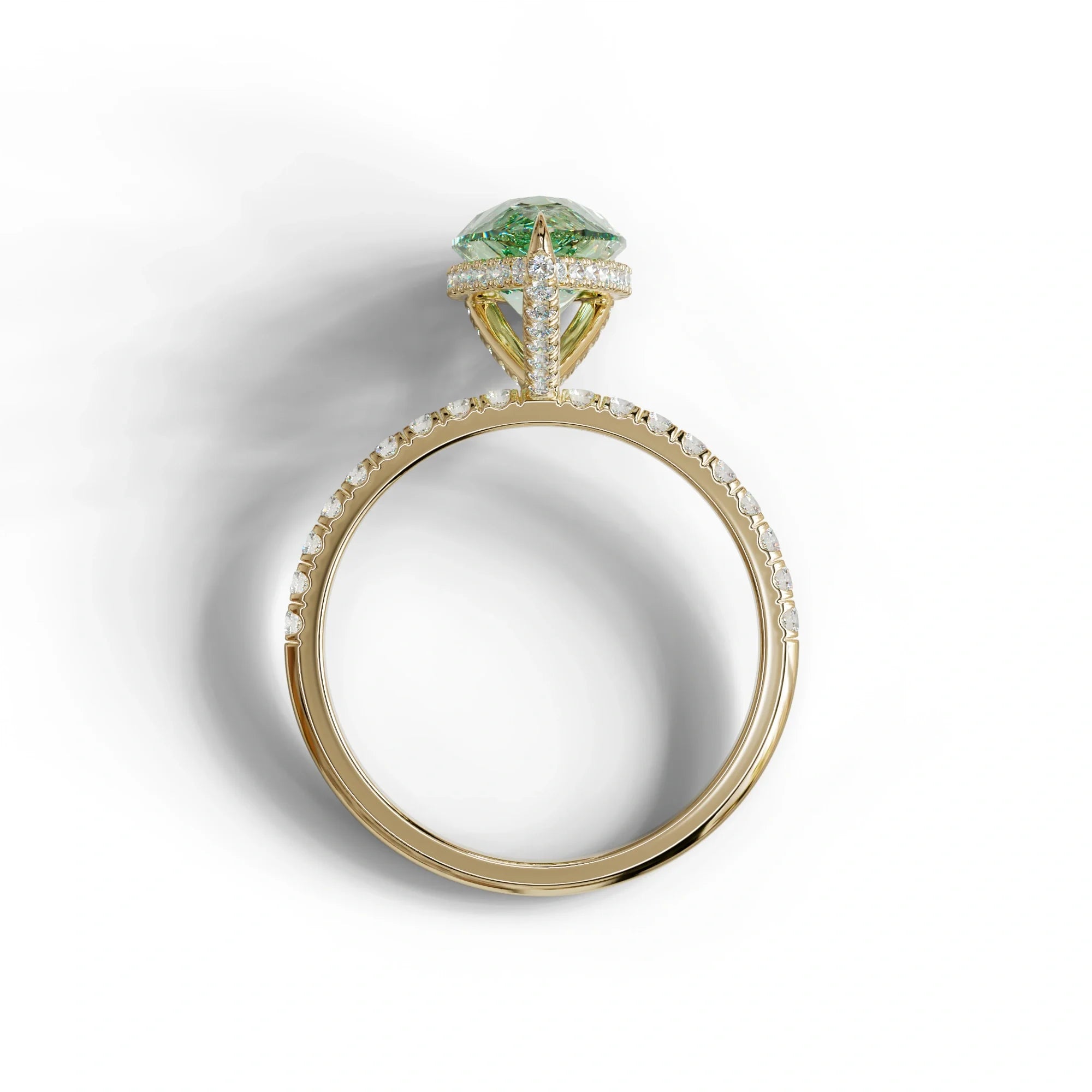 2 Carat Green Pear Cut Hidden Halo & Pave Lab Diamond Ring