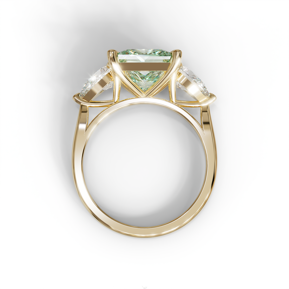 3 Carat Green Princess Cut Lab Diamond In 3 Stones Claw Prongs Setting Ring