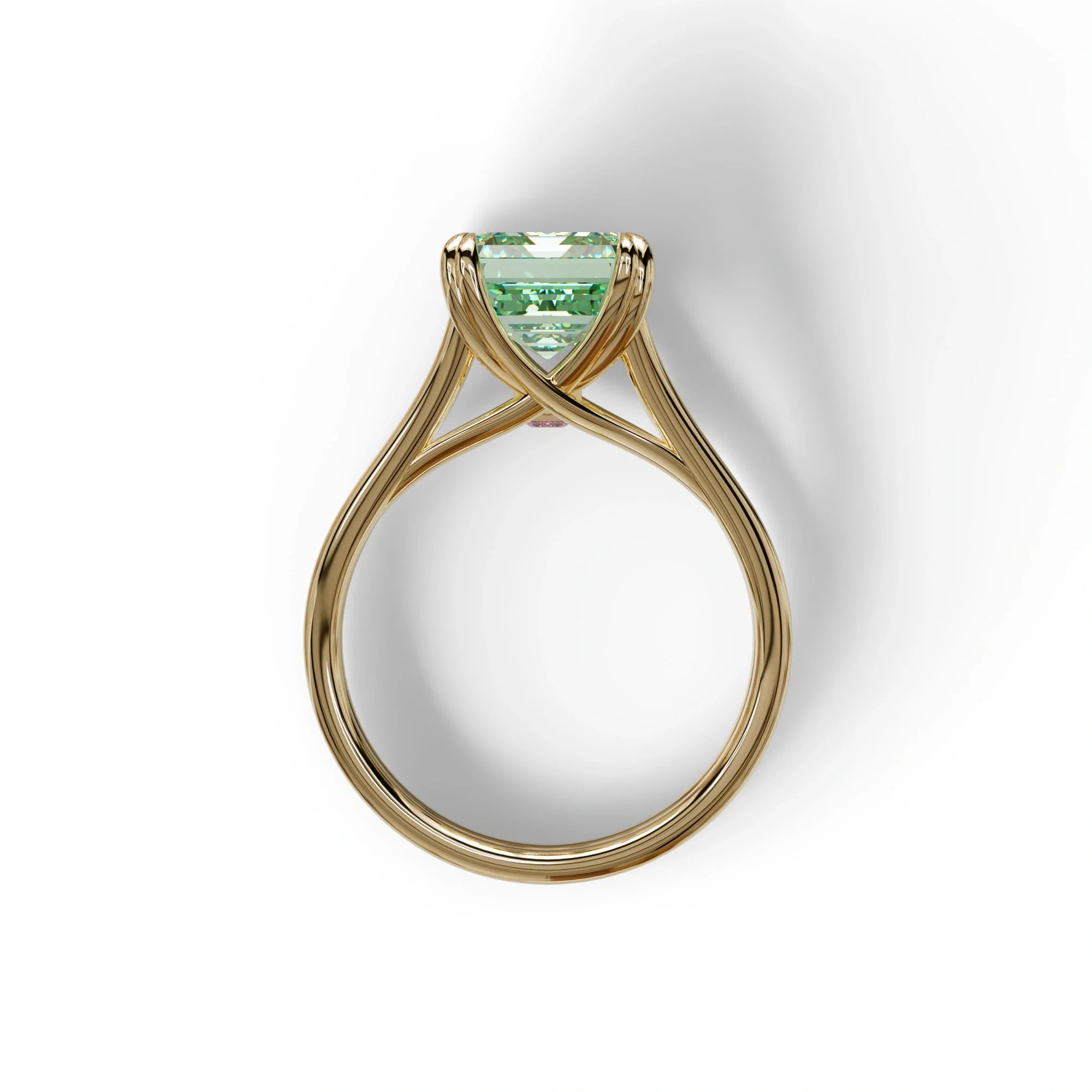4 Carat Fancy Green Emerald Cut Lab Grown Diamond Engagement Ring - Tesira
