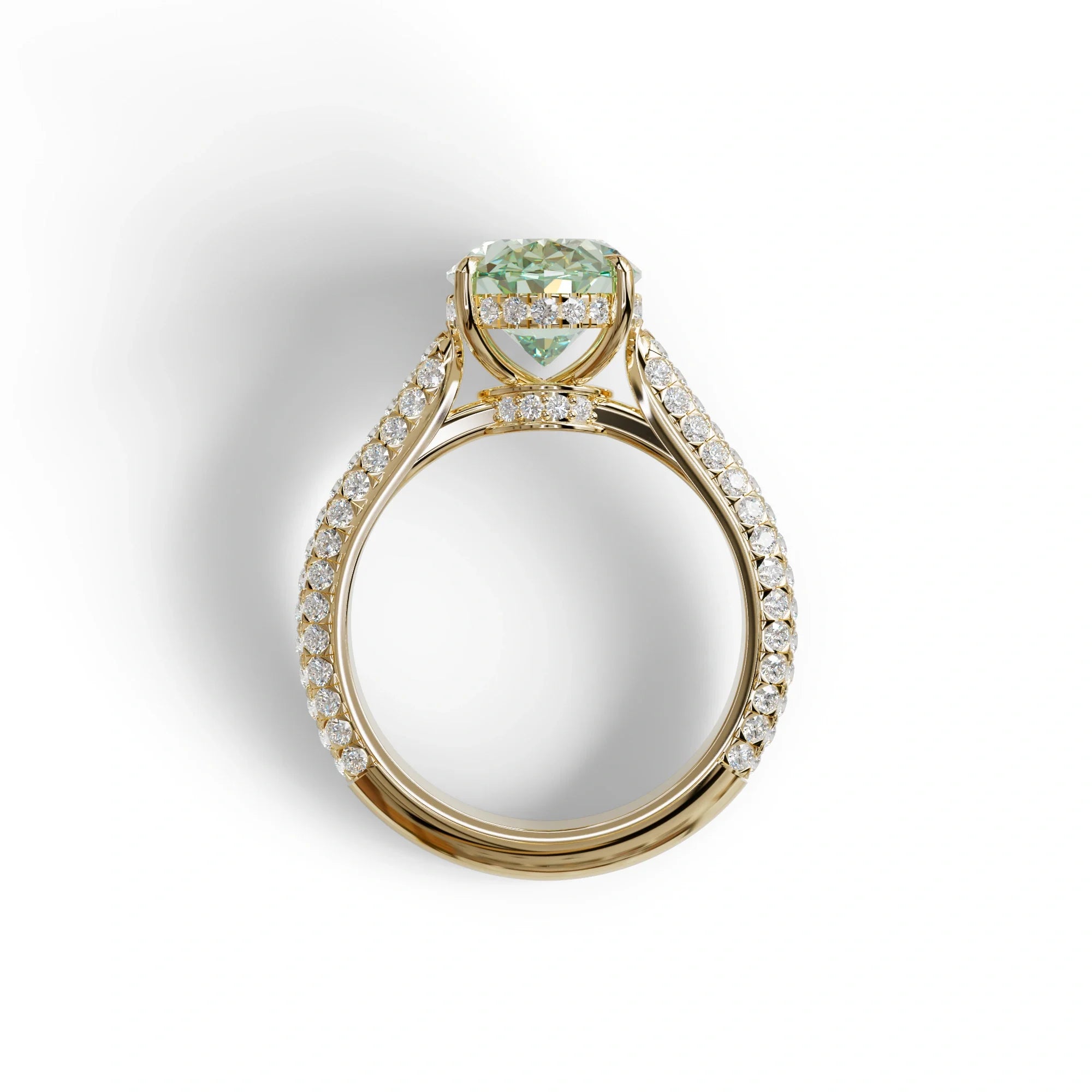 3 Carat Green Oval Cut Hidden Halo & Pave Set Lab Diamond Engagement Ring - Viviana