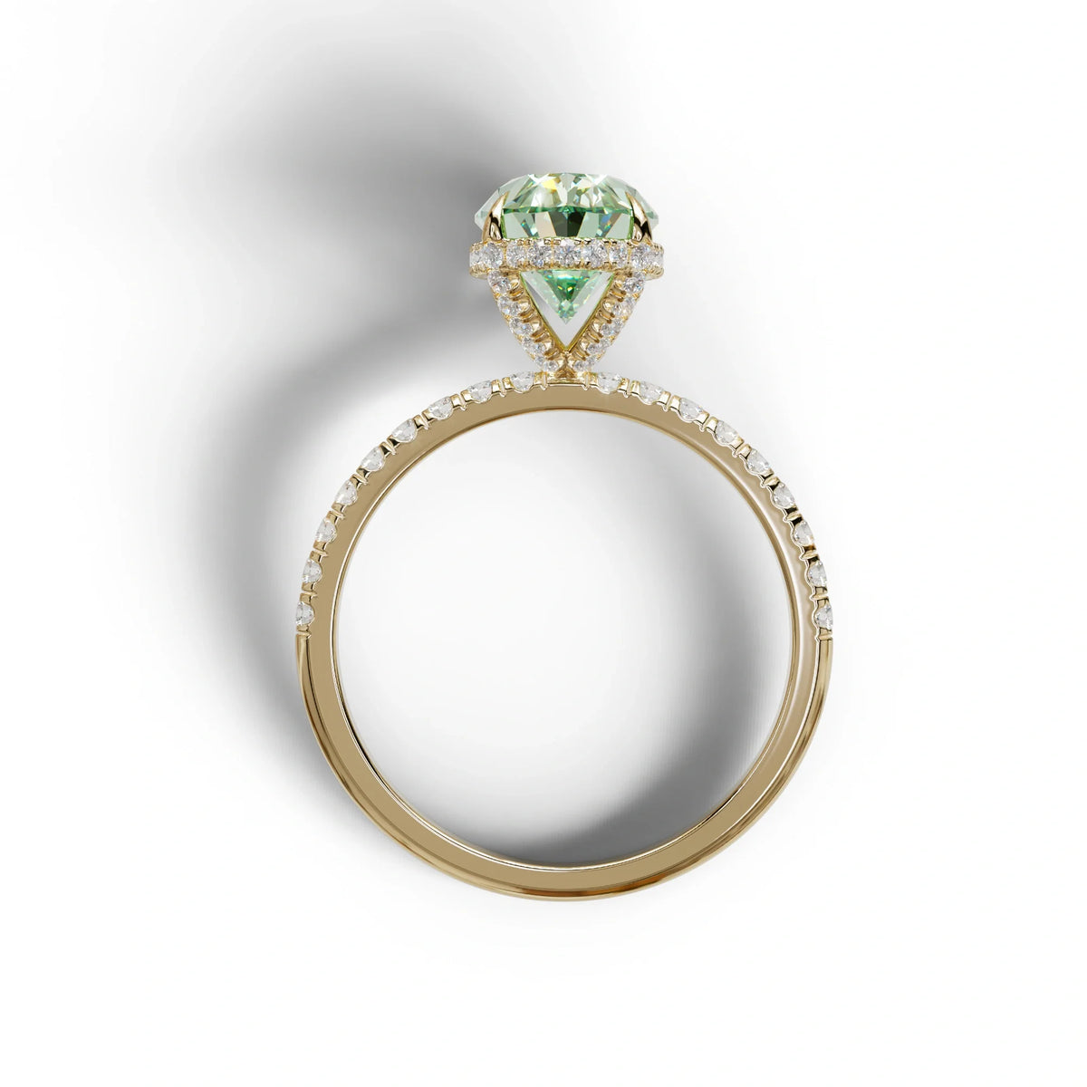 3 Carat Green Oval Cut Hidden Halo & Pave Setting Lab Grown Diamond Ring