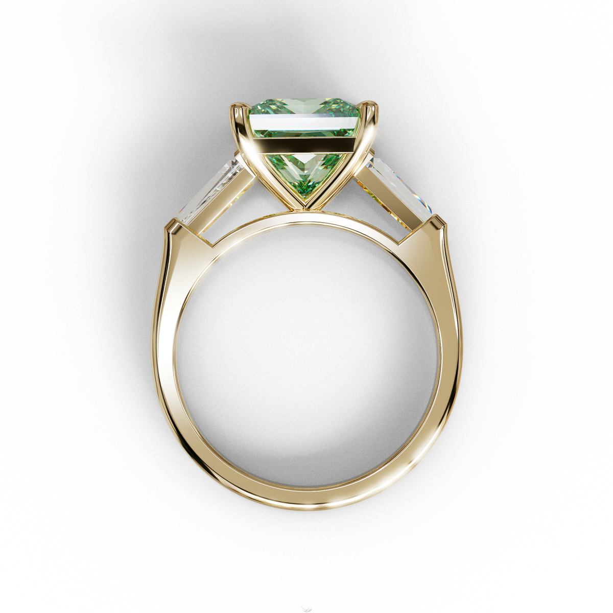 3 Carat Green Princess & Baguette Cut Lab Grown Diamond Ring - Alluring