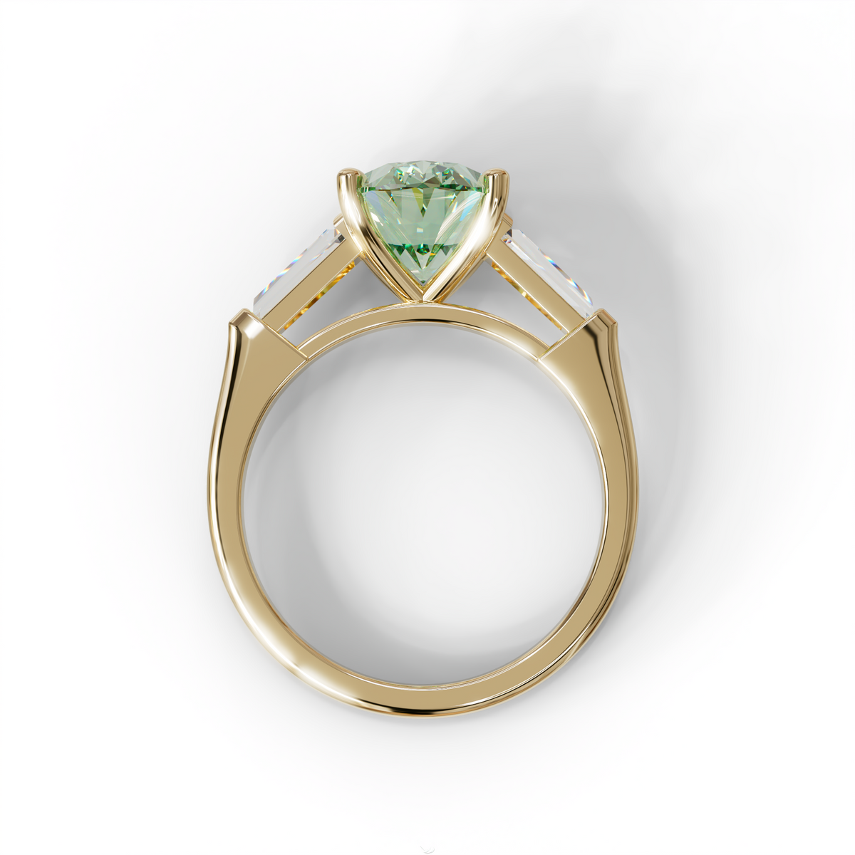 3 Carat Green Oval & Tapered Baguette Lab Grown Diamond Three Stone Engagement Ring