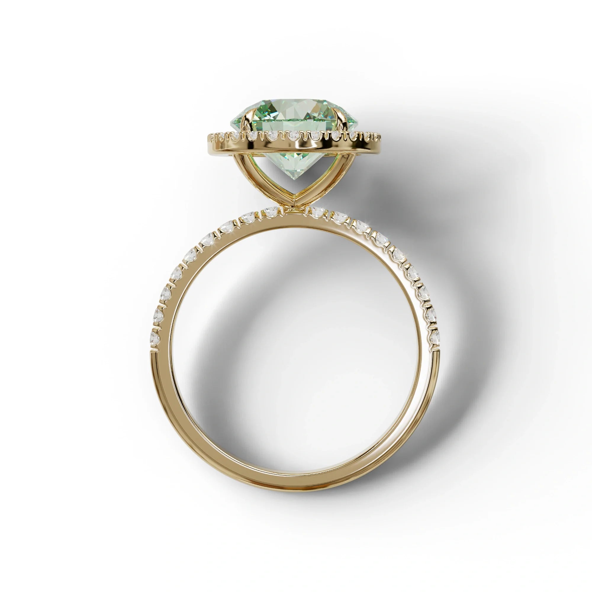 Fancy Vivid Green Round Cut Halo & Pave Lab Grown Diamond Engagement Ring - Flutura