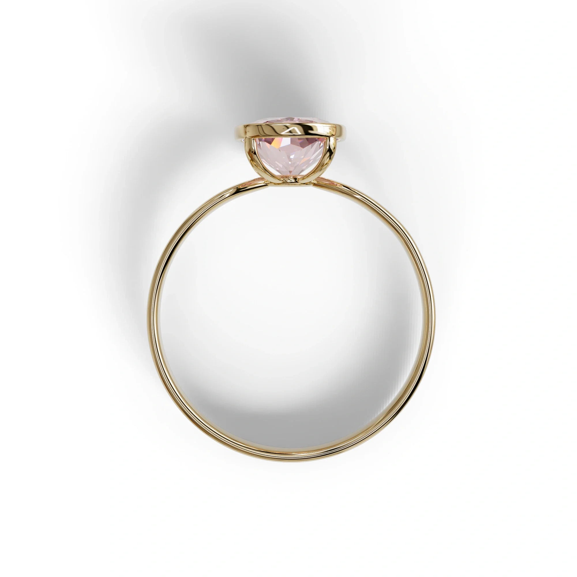 3 Carat Pink Elongated Cushion Cut Bezel Set Engagement Ring - Astrae