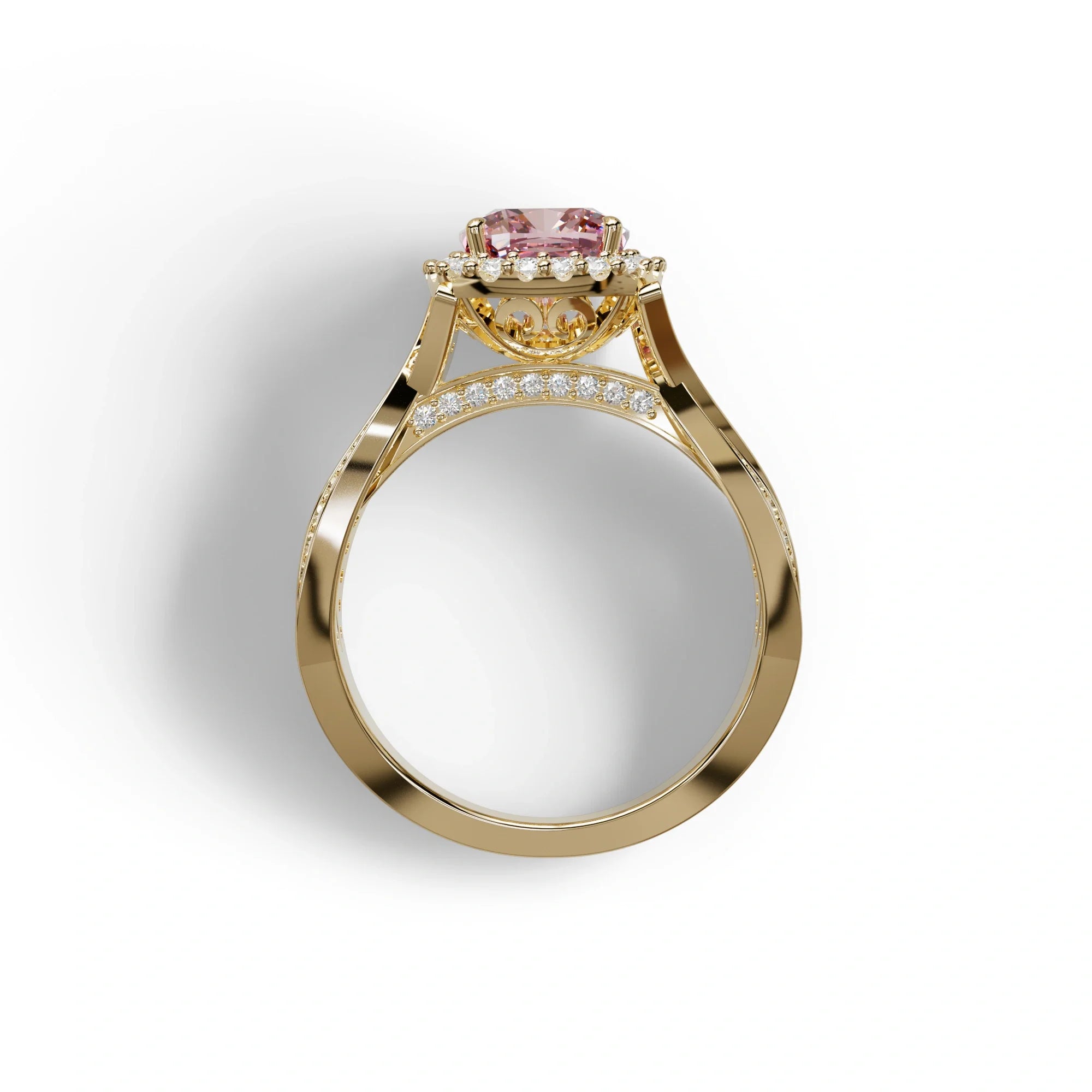 3 Carat Pink Cushion Cut Lab Grown Halo Diamond Engagement Ring - Odessa