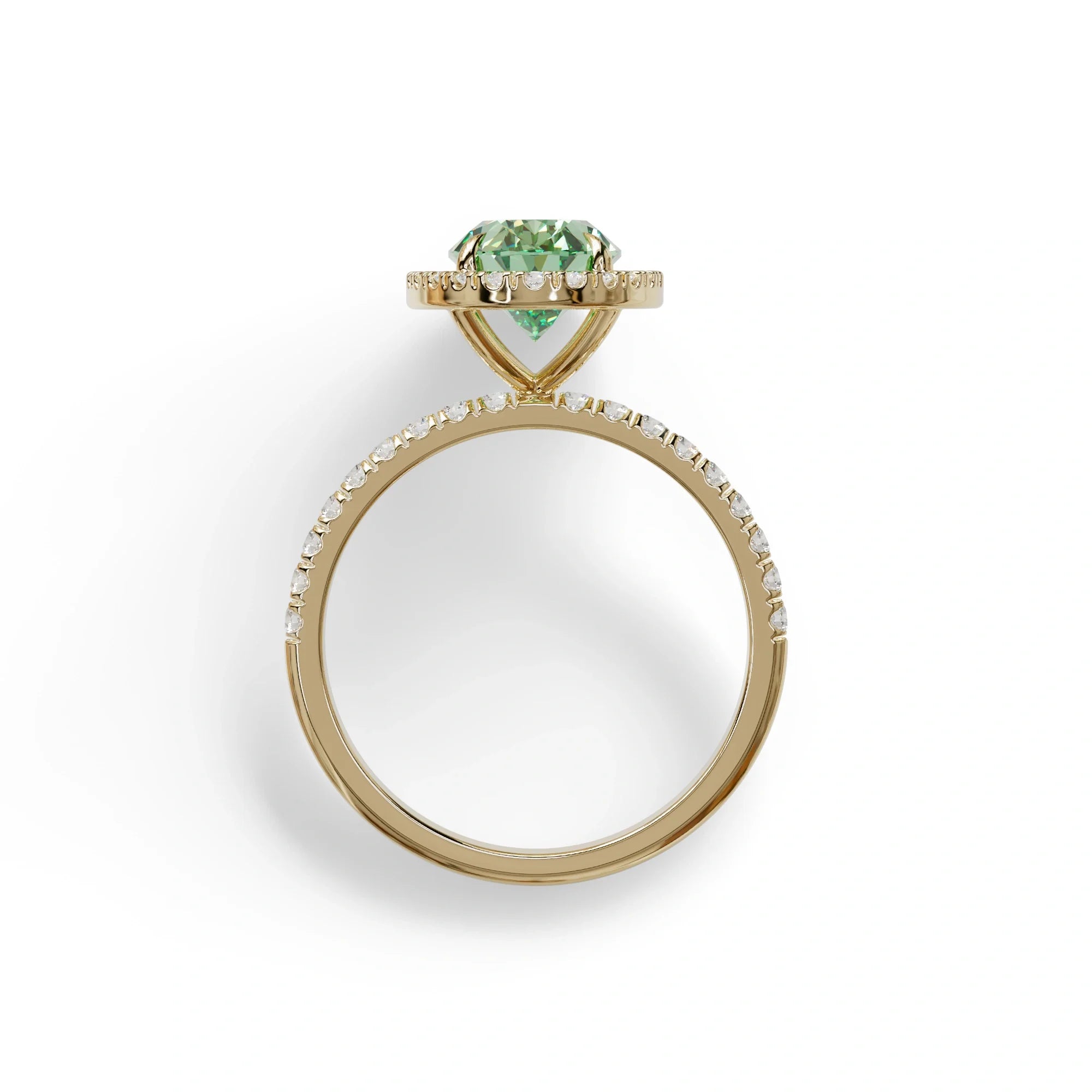 Green Oval Cut Halo & Pave Lab Grown Diamond Engagement Ring - AnnaBella