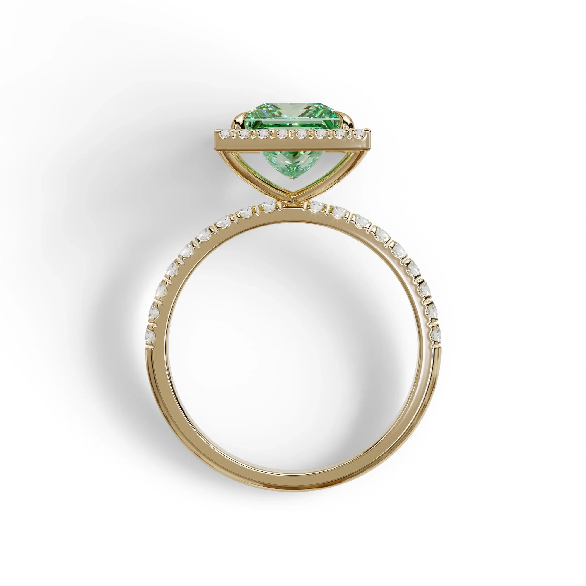 2 Carat Green Princess Cut Halo & Pave Lab Diamond Ring - Diamond Prime