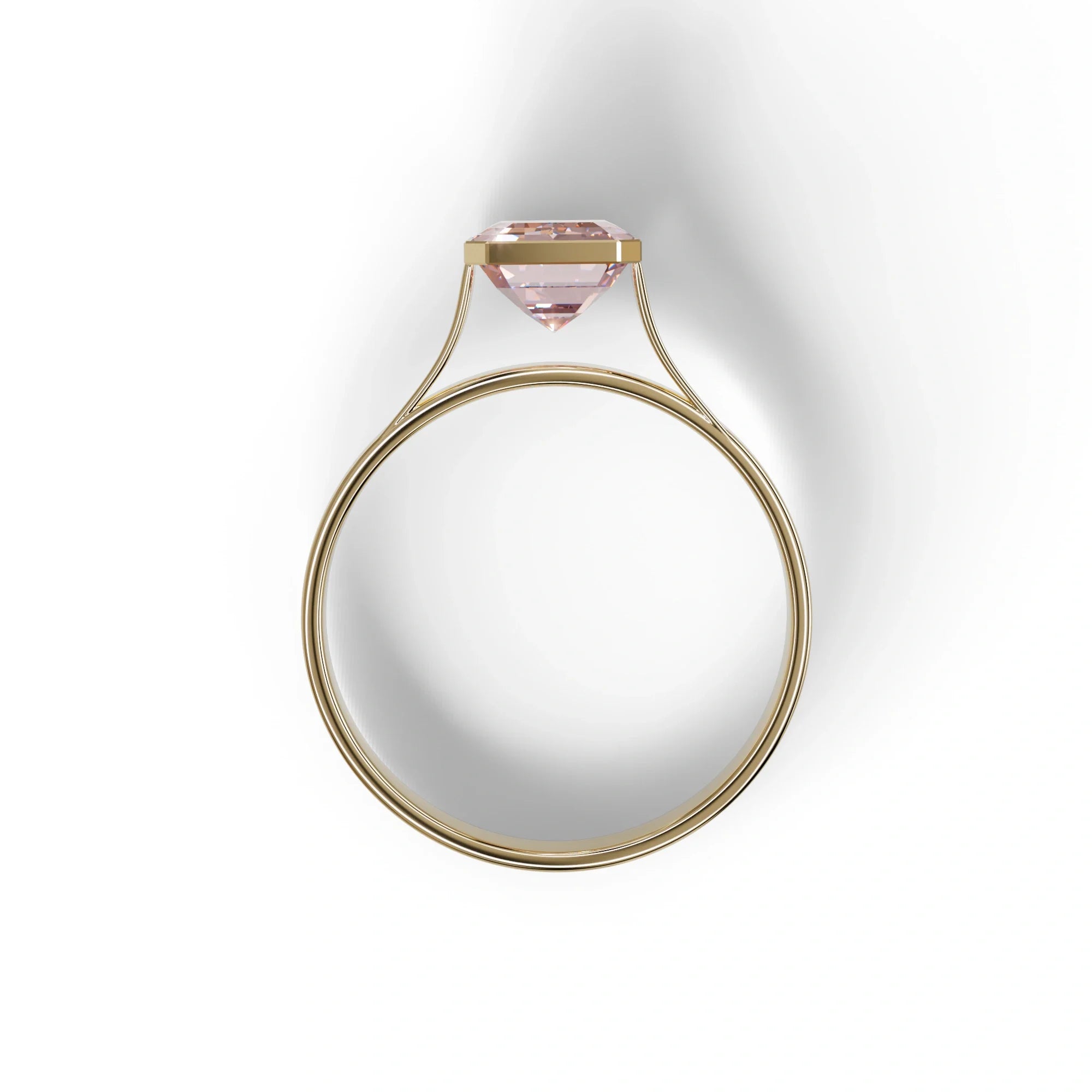 3 carat Fancy Intense Pink Emerald cut Lab Diamond bezel setting Engagement Ring - Zelora