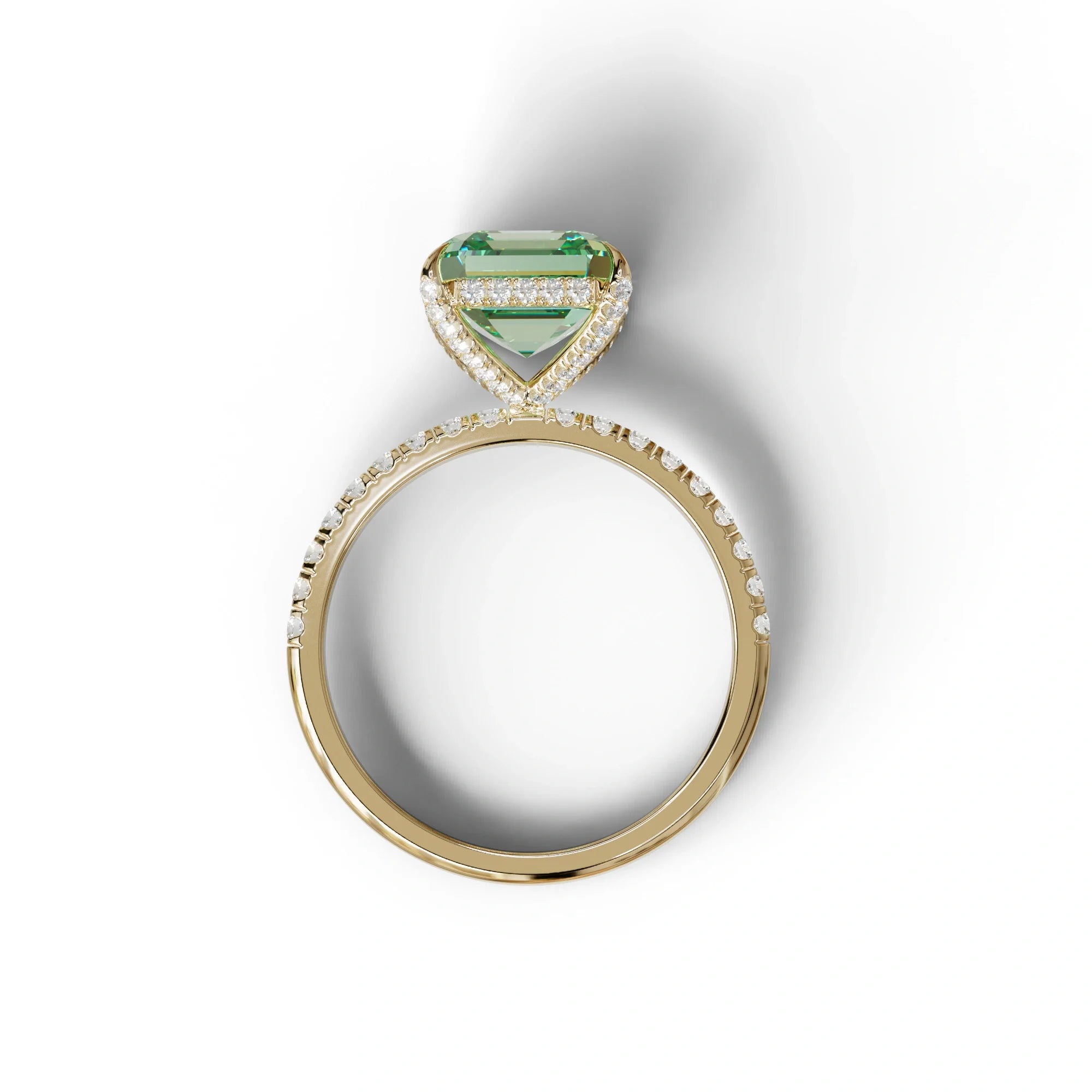 3 Carat Green Asscher Cut Hidden Halo & Pave Lab Grown Diamond Ring